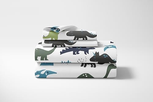 Sweet Jojo Designs 4pc Queen Sheets Set Blue Green Dinosaur