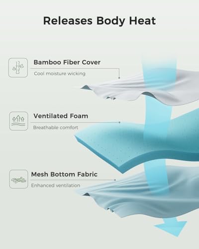 PERLECARE Queen Mattress Topper - 3 Inch Cooling Memory Foam Pad