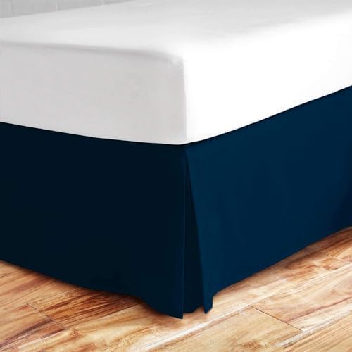 Box Pleated Bed Skirt 14 Drop Navy Blue Queen