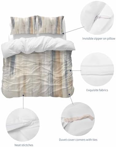 Onekaccu Beige Grey Duvet Cover Set Cal King Size 3 Piece
