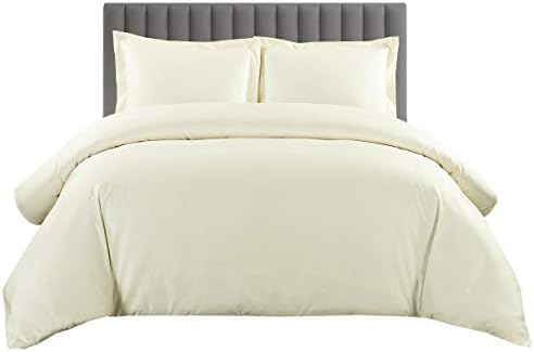 Solid 600-Thread-Count Cotton Duvet Cover Set with Buttons Ivory