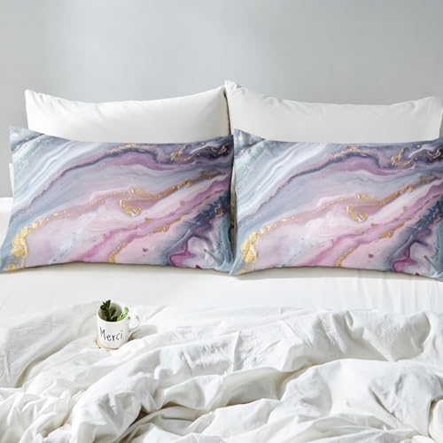 Erosebridal Purple Gold Marble Duvet Cover Set 3 Pcs Queen