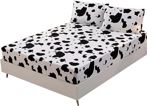SDY 3PCS Cow Print Fitted Sheet Set Queen Size