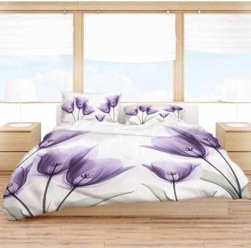 ZOE GARDEN Purple Tulip Cal King Duvet Cover Set