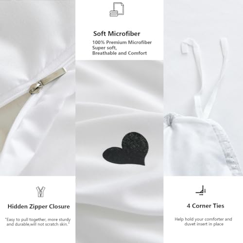 Jolusere Black White Heart-Shaped Duvet Cover Set Queen