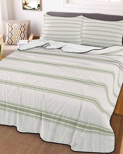 Stongaro Twin XL Quilt Set Sage Green Striped 3 Pieces