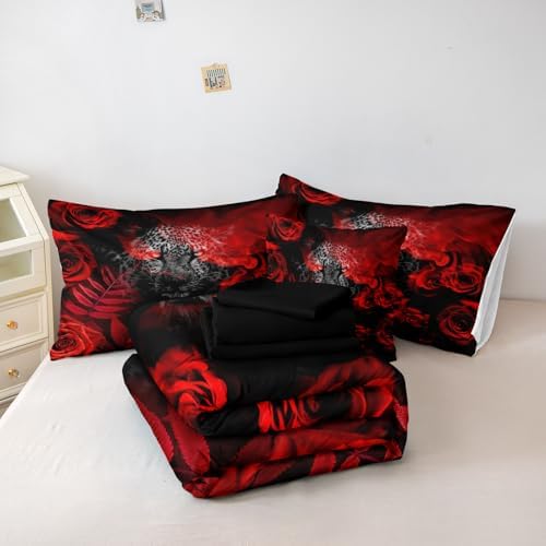 Bedbay Red Rose Leopard Comforter Set Cal-King