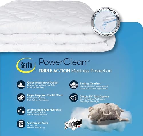 Serta Power Clean Triple Action Mattress Pad Protector Twin XL White 1