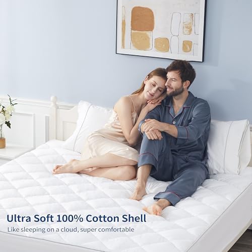 Sunflower King Mattress Pad Breathable Cotton Cover with 18-22 Deep Pocket