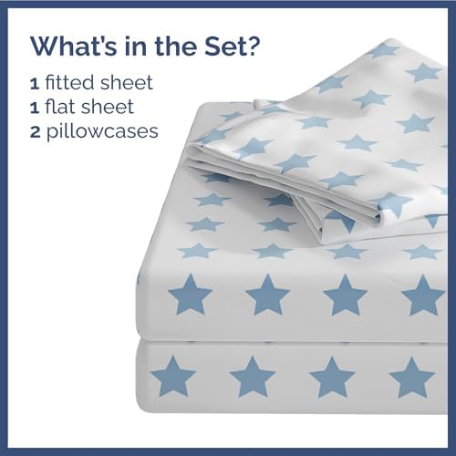 Blue Stars Full 4 Piece Kids Sheet Set - Soft Cozy and Cute