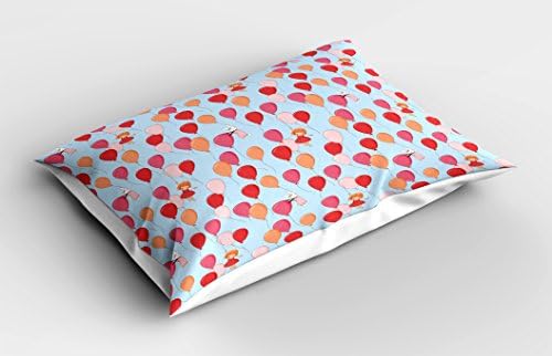 Ambesonne Cartoon Pillow Sham with Bunny Girl and Balloons
