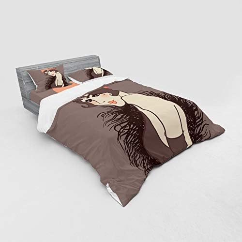 Ambesonne Pin Up Girl Duvet Cover Set - Dark Taupe