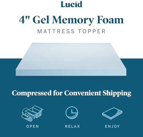 LUCID 4 Inch Gel Memory Foam Mattress Topper - Twin 1