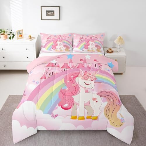 Erosebridal Rainbow Unicorn Comforter Set