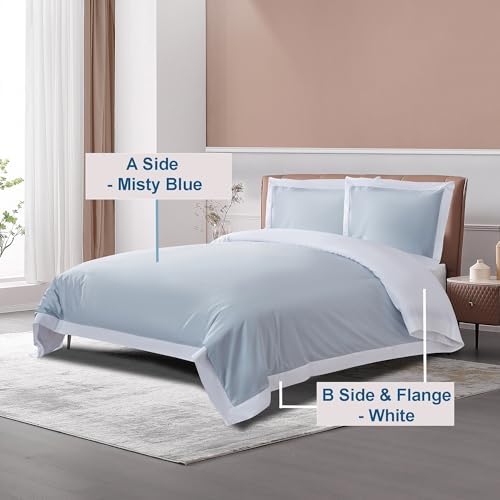 The Cotton Silk 100 Luxury Duvet Cover Set - Misty Blue White