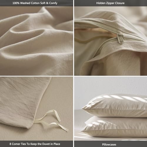 MooMee King Duvet Cover Set 100 Washed Cotton Twill Fabric