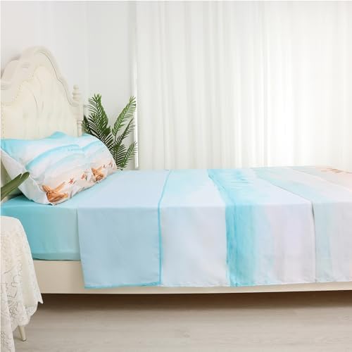 FUYEUN Coastal Blue Queen Bedding Set with Starfish Design