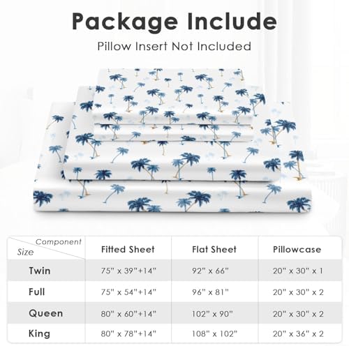 Pamnest Queen Size Bed Sheet Set with Palm Tree Leaf Pattern