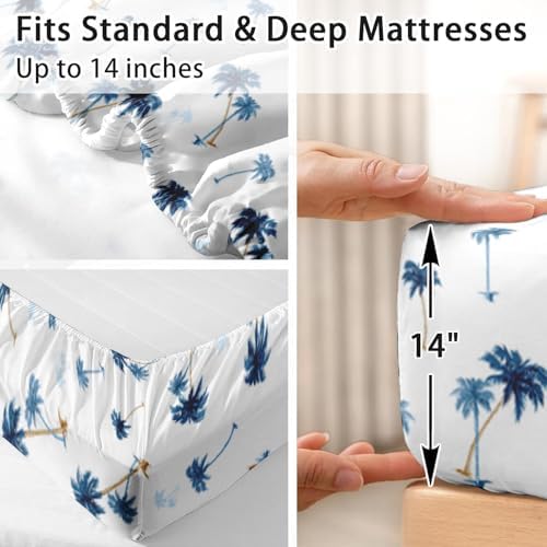 Pamnest Queen Size Bed Sheet Set with Palm Tree Leaf Pattern