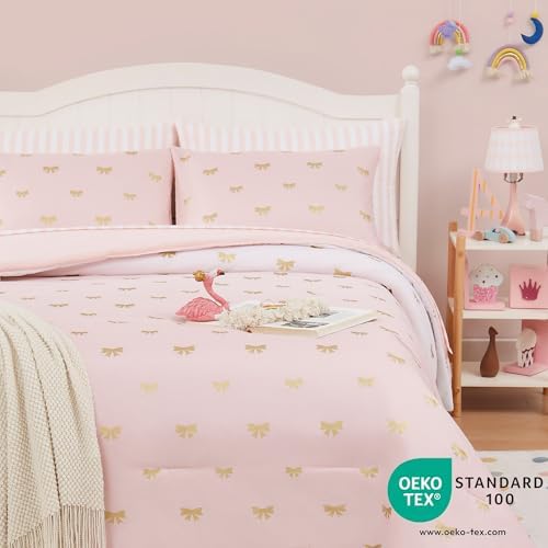 Wink Deer Pink Gold Bow Comforter Set 7-Piece