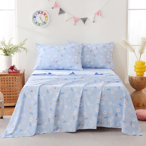 Yibeizi Blue Floral Kids Sheet Set - 3 Piece Twin