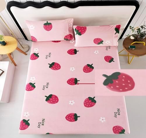 MAG 3Pcs Pink Flannel Bed Sheet Set