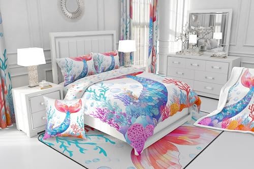 Erosebridal Girls Mermaid Duvet Set Twin Size Purple Blue