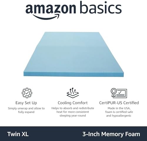 Amazon Basics Cooling Gel Mattress Topper 3 Inches Blue