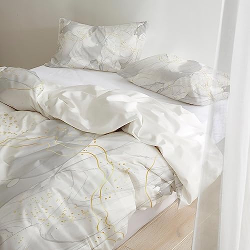LooPoP Duvet Cover Set California King Grey Marble 3 Pc