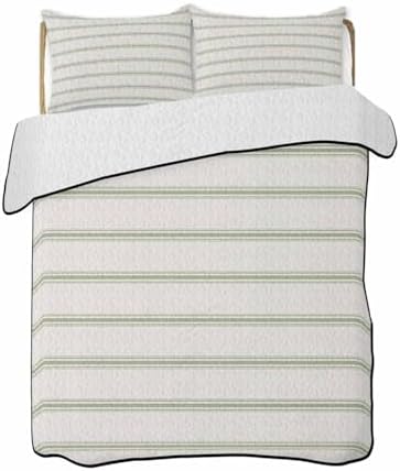 Stongaro Twin XL Quilt Set Sage Green Striped 3 Pieces