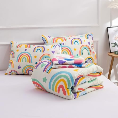 Btargot 5 Piece Beige Rainbow Comforter Set for Kids 1