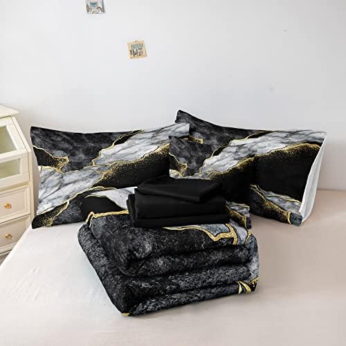 Merryword Black Marble Comforter Set for California King Bed
