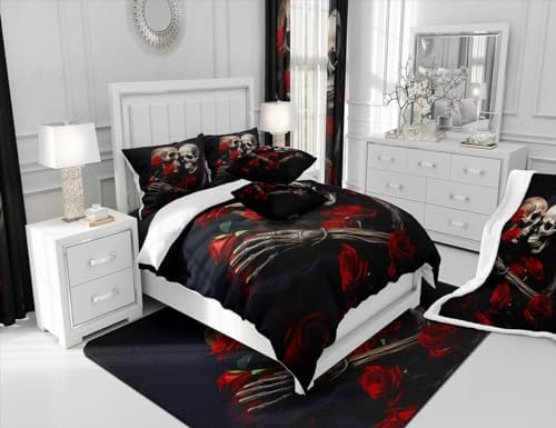 Jejeloiu Sugar Skull Duvet Cover Set King Size