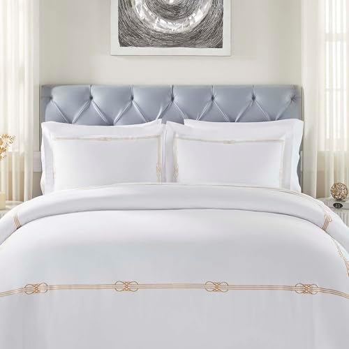Superior Embroidered Cotton Duvet Cover Set King Size White