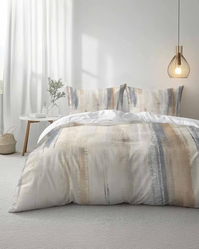 Onekaccu Beige Grey Duvet Cover Set Cal King Size 3 Piece