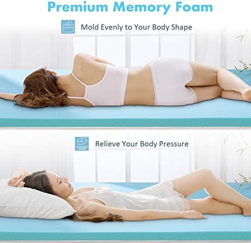 BedsPick 2 Inch Gel Memory Foam Twin XL Mattress Topper Blue