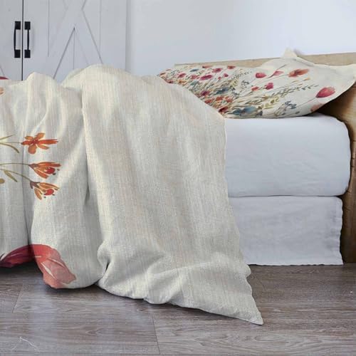 Onekaccu Floral Red Cal King Duvet Cover Set 3 Pieces