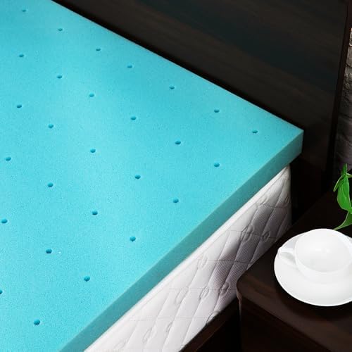 BedsPick 2 Inch Gel Memory Foam Twin XL Mattress Topper Blue