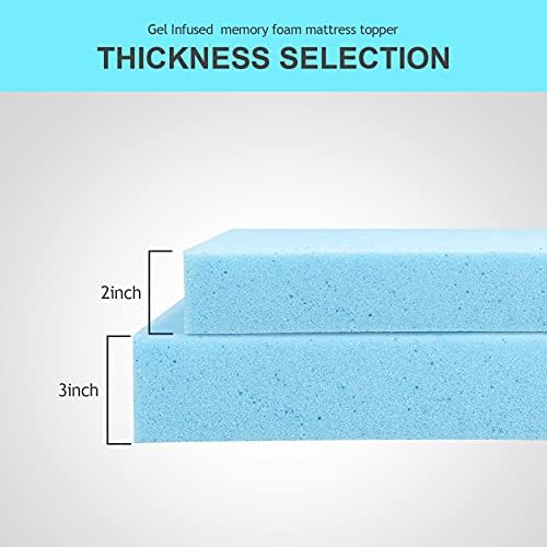 BedsPick 2 Inch Gel Memory Foam Twin XL Mattress Topper Blue