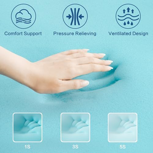 BEDHOURS Cooling Gel Memory Foam Mattress Topper Queen Size