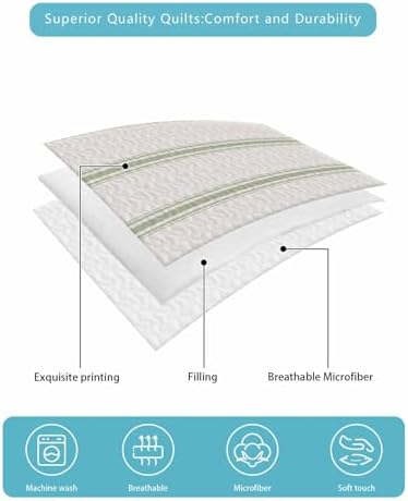 Stongaro Twin XL Quilt Set Sage Green Striped 3 Pieces