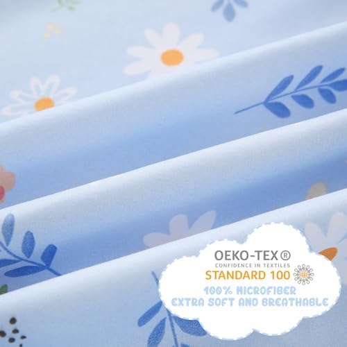 Yibeizi Blue Floral Kids Sheet Set - 3 Piece Twin