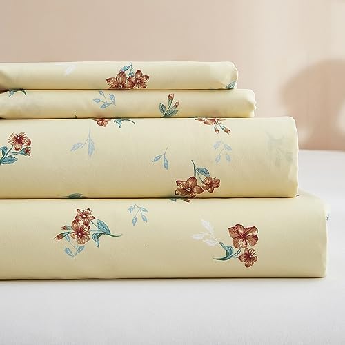 HighBuy Yellow Floral Twin XL Sheet Set 3 Piece