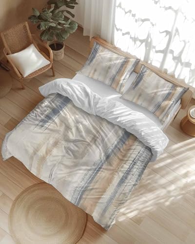 Onekaccu Beige Grey Duvet Cover Set Cal King Size 3 Piece