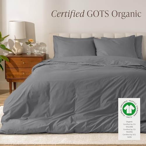 Bare Home Organic Cotton Duvet Cover Set - Percale Weave Grey KingCal King