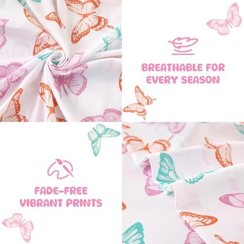 MICORAL Kids Full Sheet Set Butterfly 4 Piece