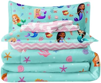 SIRDO Kids Mermaid Bed Set Twin Size 5-Piece