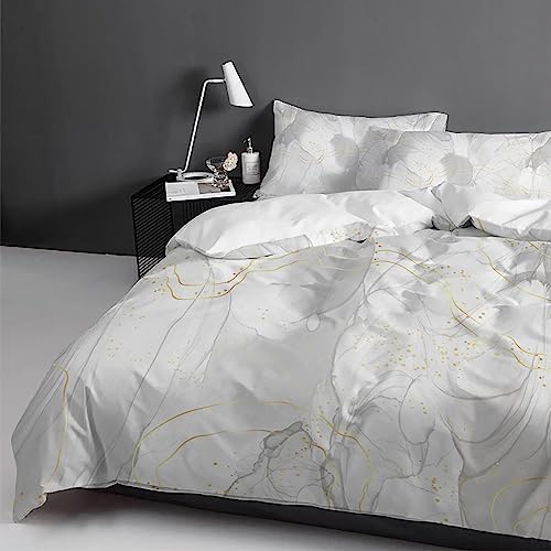 LooPoP Duvet Cover Set California King Grey Marble 3 Pc