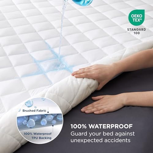 Bedsure Twin XL Mattress Pad - Waterproof Soft Deep Pocket 22 Inch Fit White