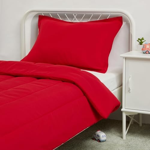 Amazon Basics 2 Piece Microfiber Kids Comforter Set Red Solid